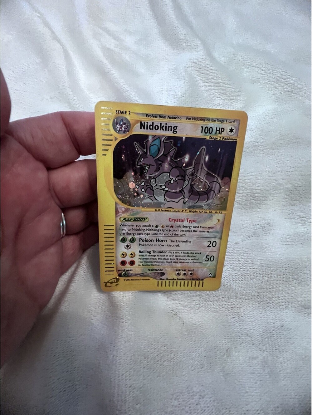 2002 Secret Rare Nidoking Crystal Swirl 150/147 Aquapolis Holo Pokemon Card NM